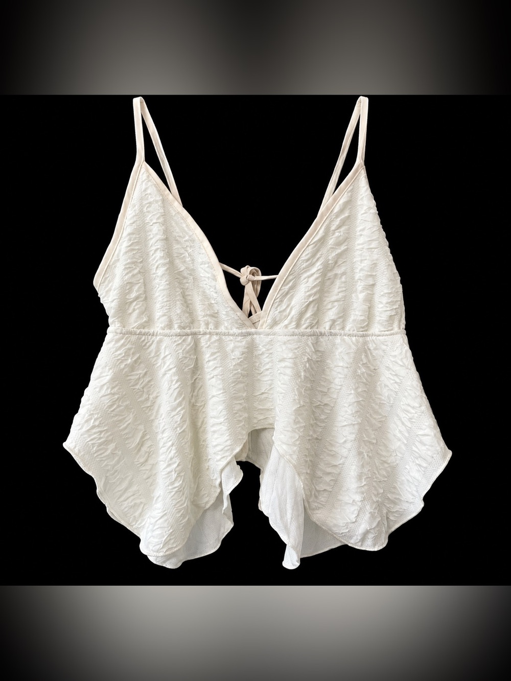 Fairycore White Textured Handkerchief Hem Tie Back Camisole Top Med